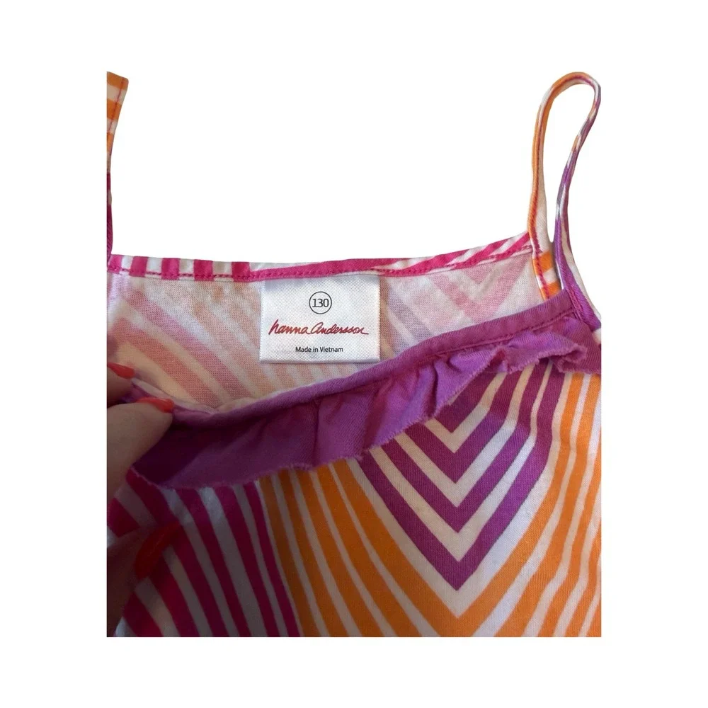 Hanna Andersson Girls Pink Orange Chevron Cotton Ruffle Sun Dress Size 8‎